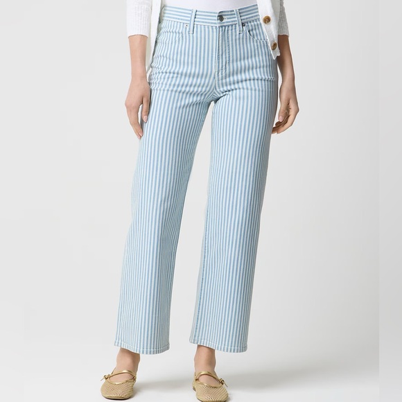 J. Crew Denim - J.CREW Blue White Striped wide-leg cropped Jeans Size 31